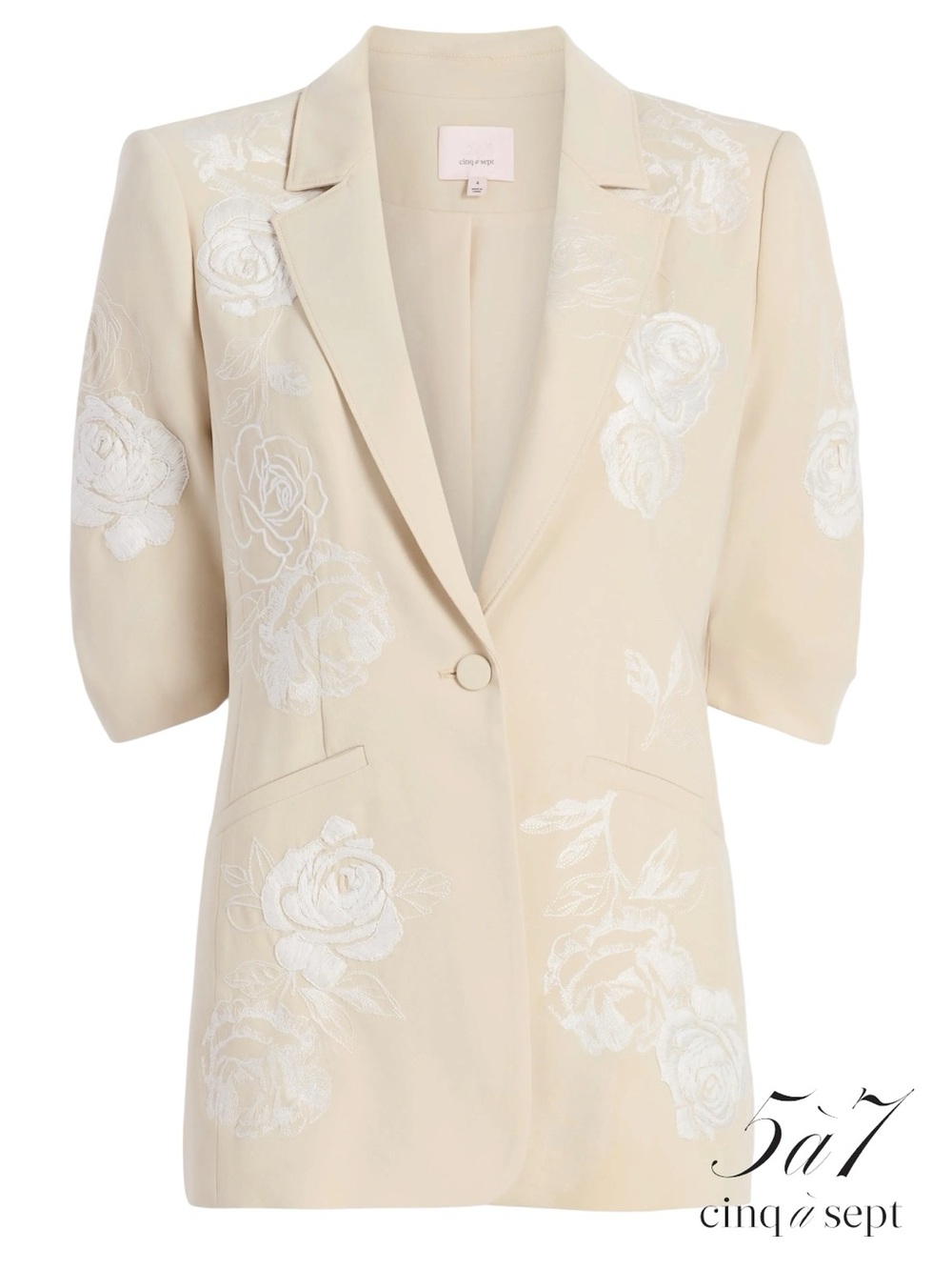 Cinq à Sept **NWT** Khloe Embroidered Floral Floating Roses Elbow Sleeve Blazer - Picture 2 of 12